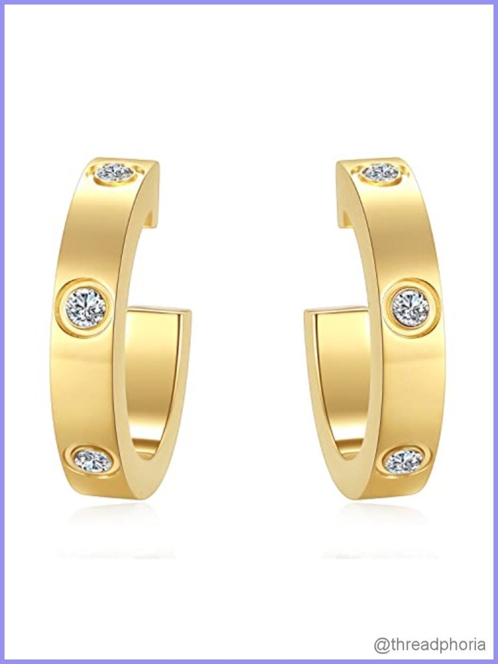 18K Gold Plated Stainless Steel Hoop Earrings with Cubic Zirconia Gifts for